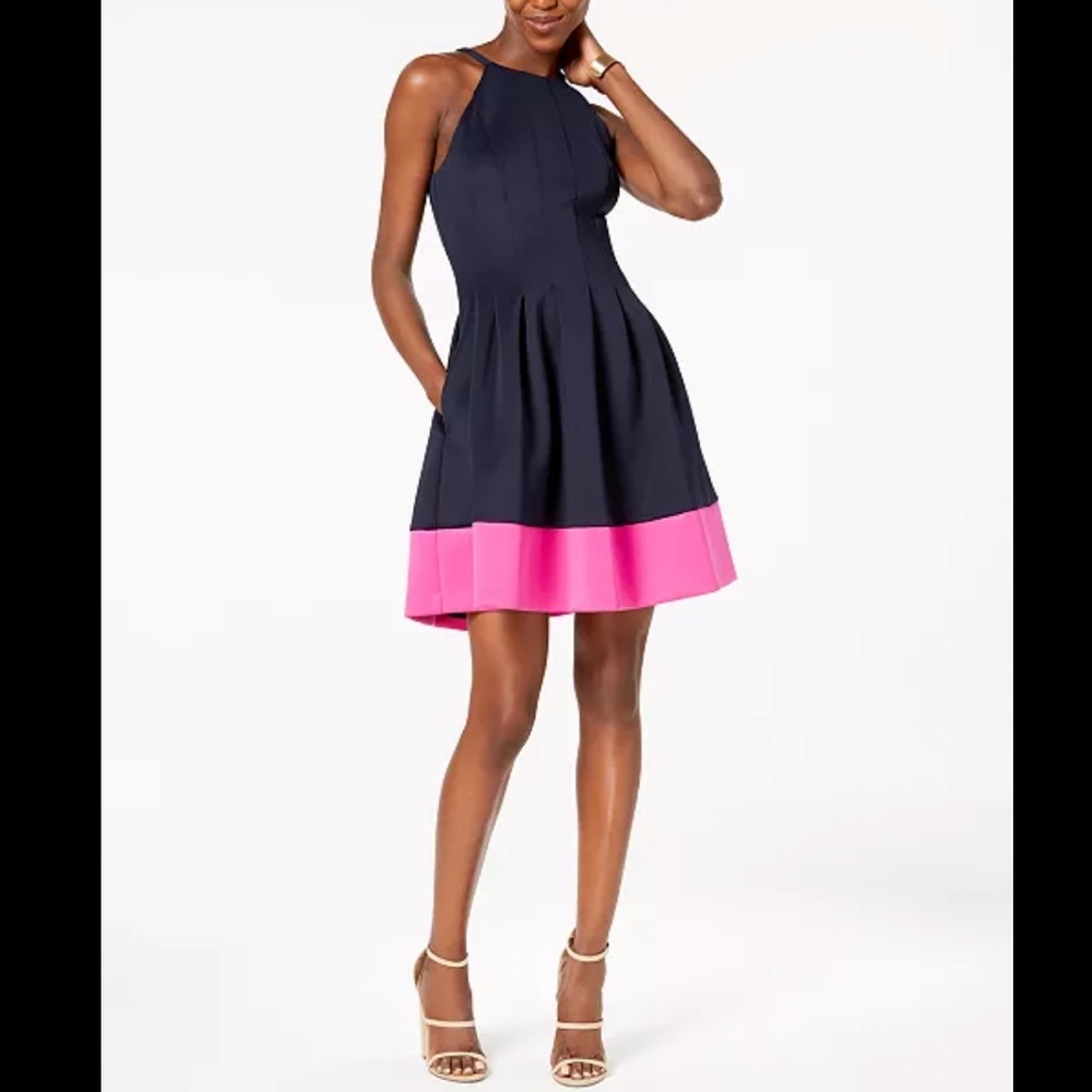 Vince Camuto Colorblock Scuba Halter Dress